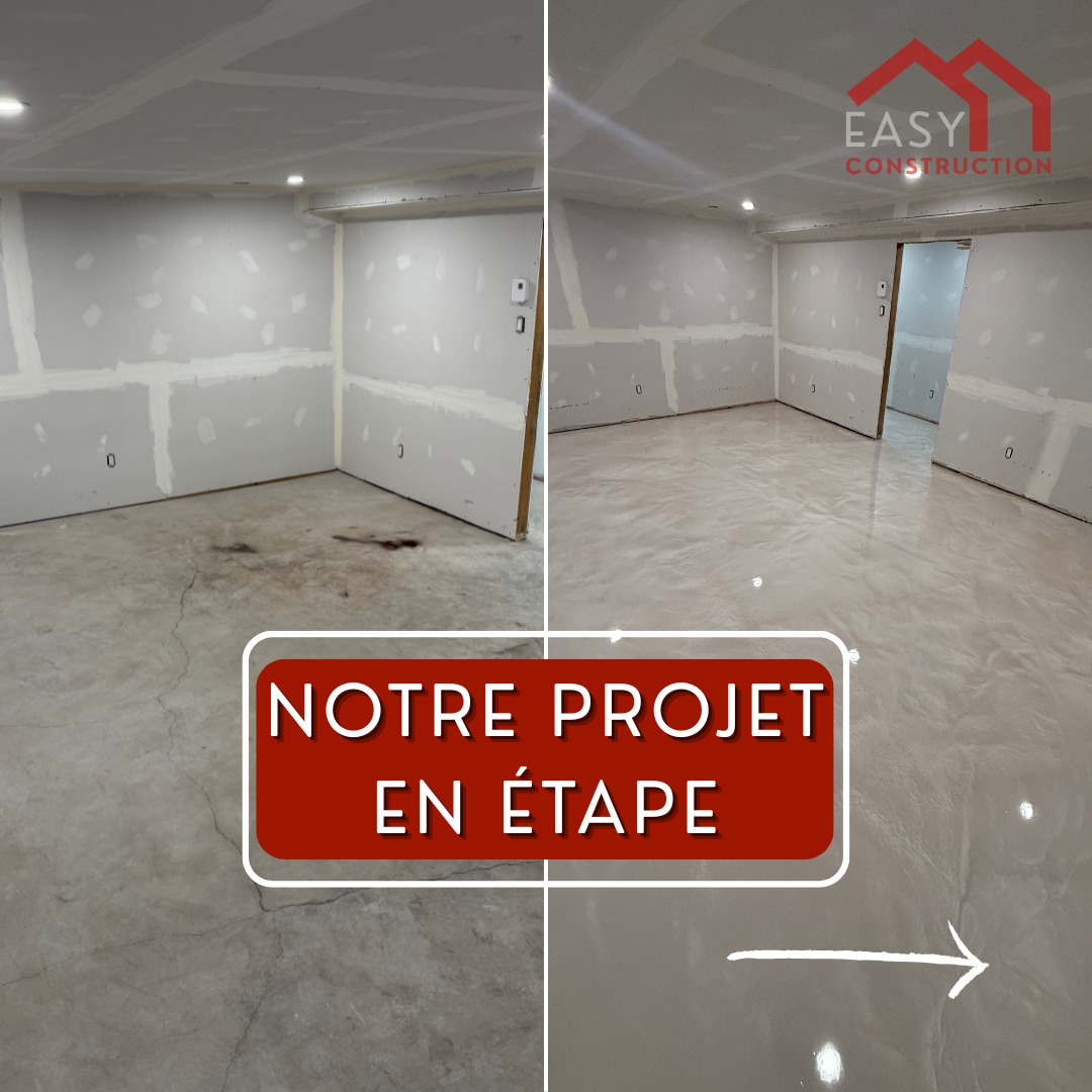 Avant-après d'un projet de plancher époxy présenté en étapes