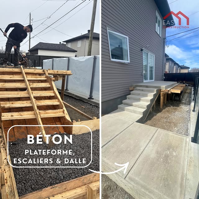 Projet Coulage de béton à Entrée et trottoir fini balai · Brossard
