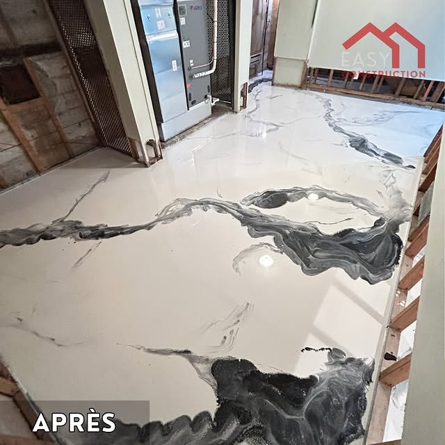 Projet Revêtement époxy à Garage flake beige · Boucherville