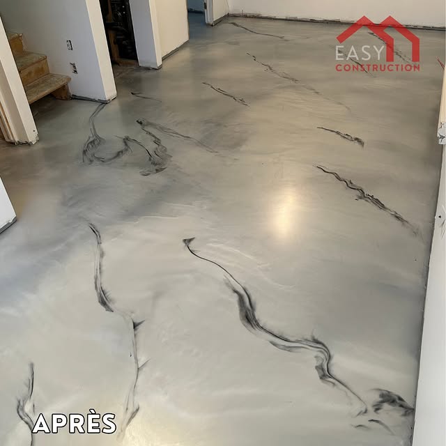 Projet Revêtement époxy à Garage flake foncé · Blainville