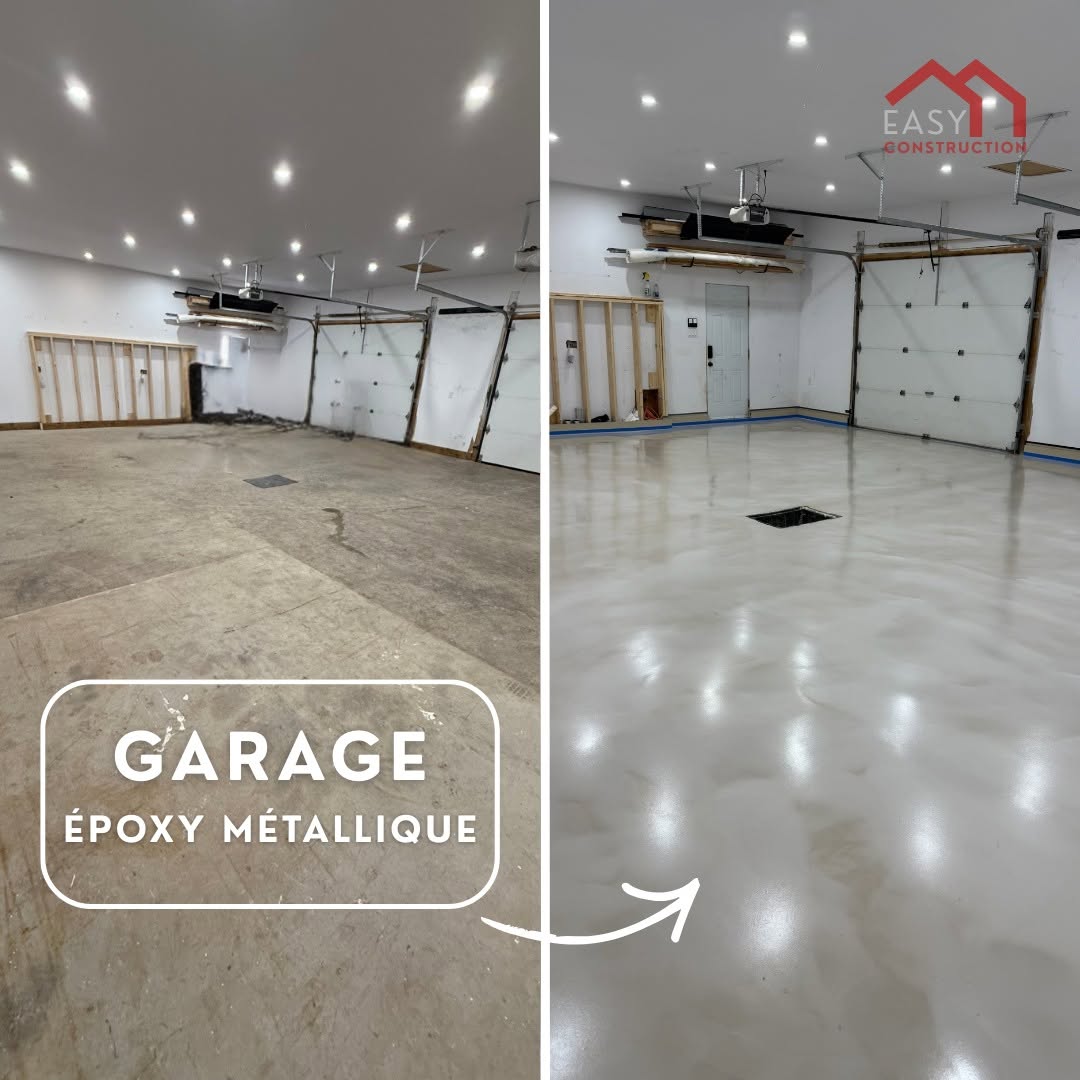 Projet Revêtement époxy à Garage flake clair · Delson